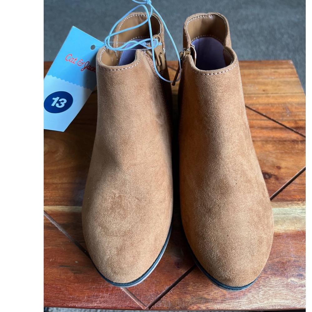 Cat & Jack Kids Cognac Faux Suede Ankle Boots Size 13 Zippered Booties NEW